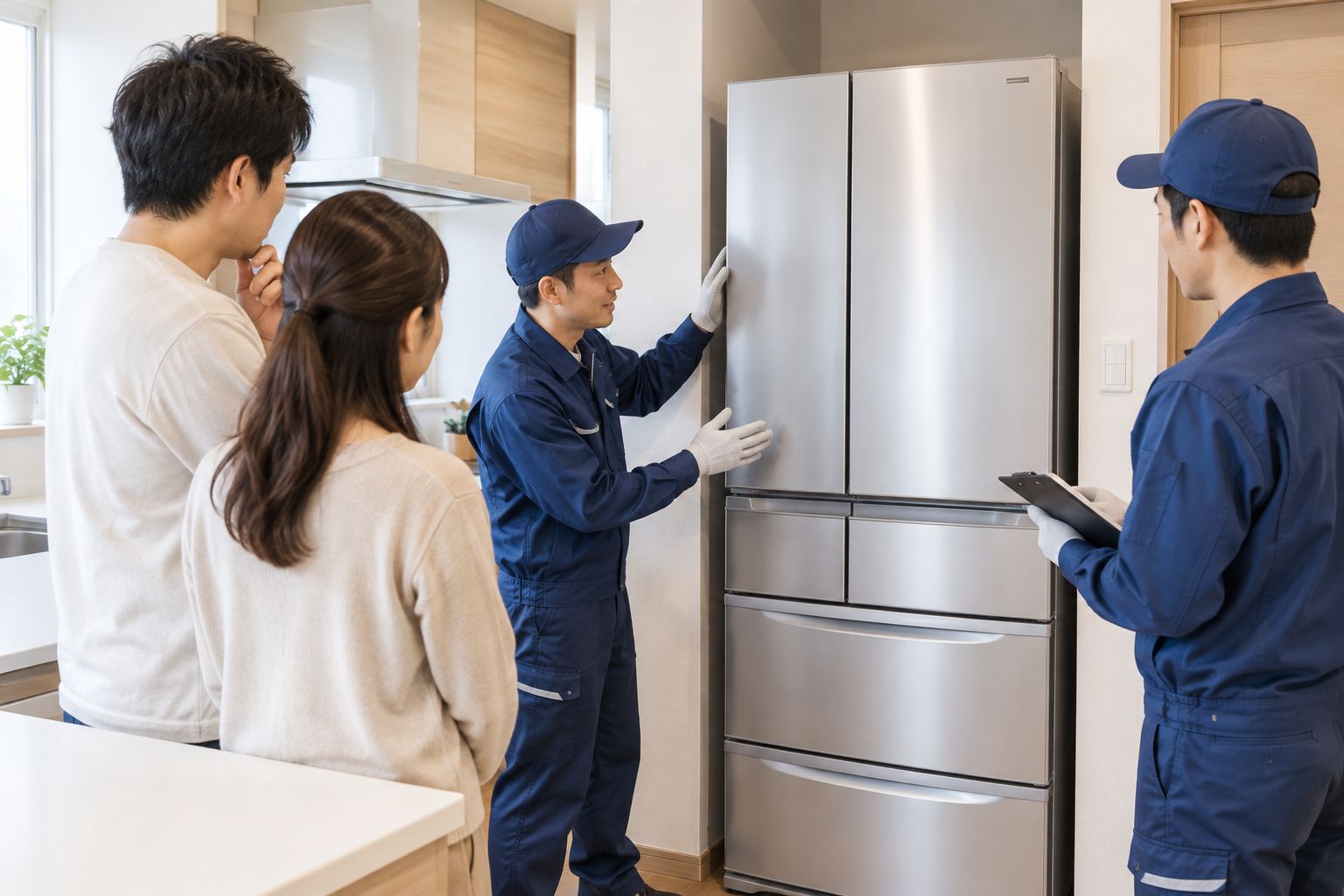 A home with a large refrigerator installed